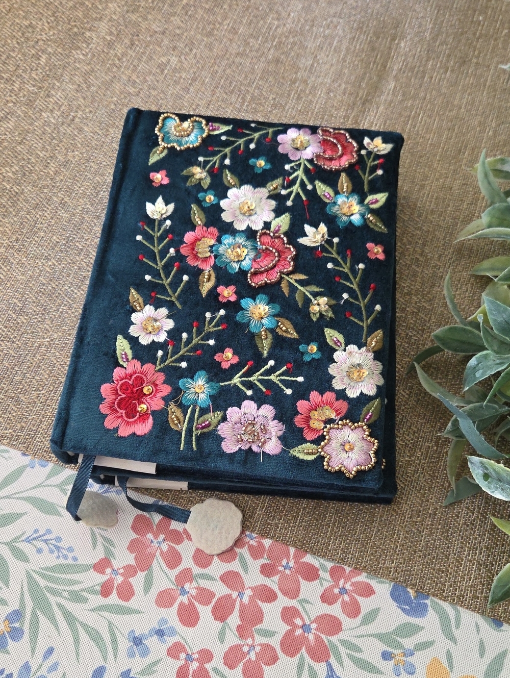 Embroidered Floral Velvet Journal - Choice Of